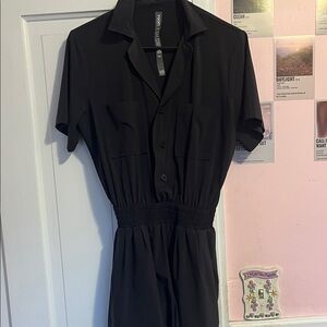 Vuori Black Short Sleeve Button Jumpsuit